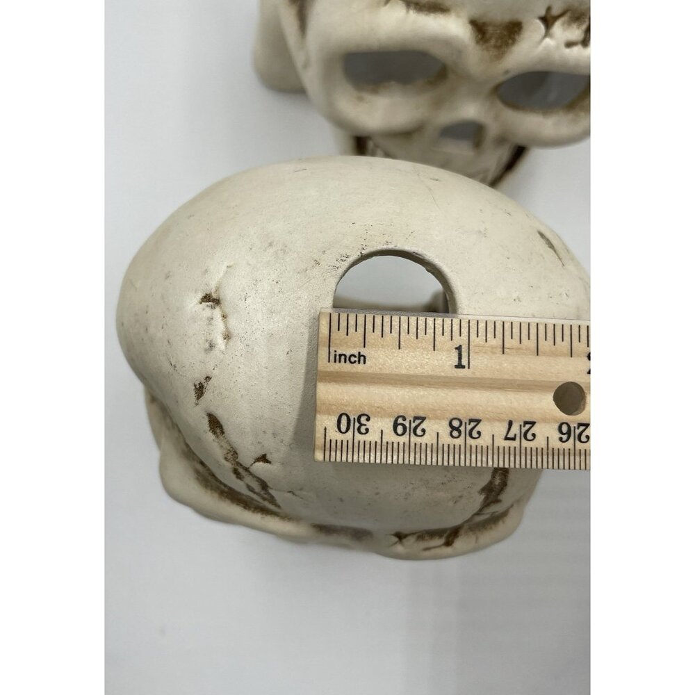 Vintage Halloween Decor Ceramic Set 2 Skull Candle Holders - Picture 10 of 12